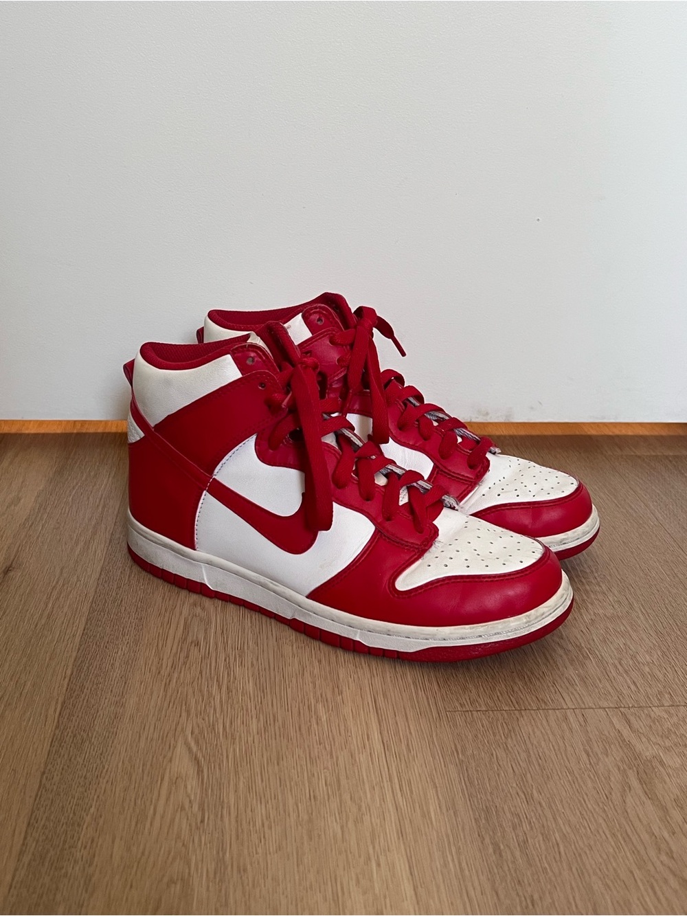 Nike Red and White High-Top Dunks
